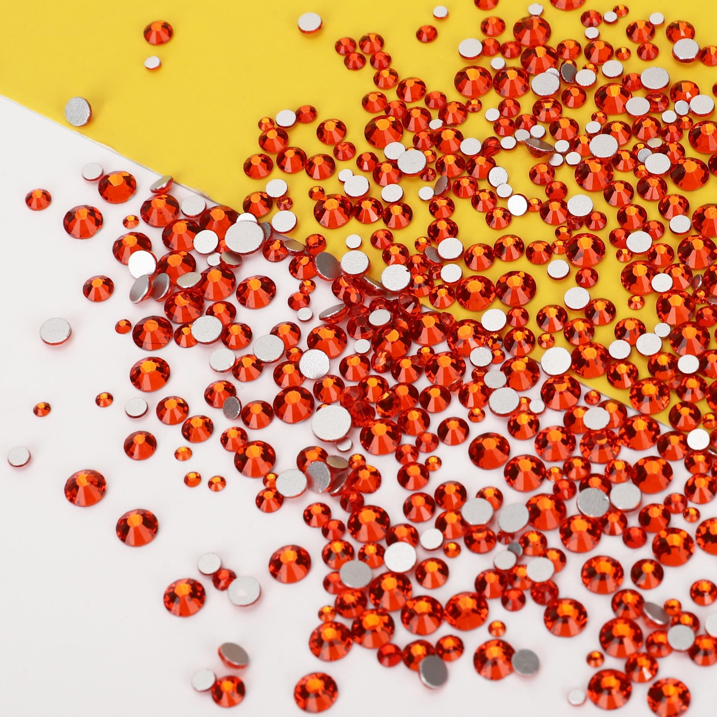 2600pcs Orange Red Flat Back Rhinestone Round Crystal Nail Gems